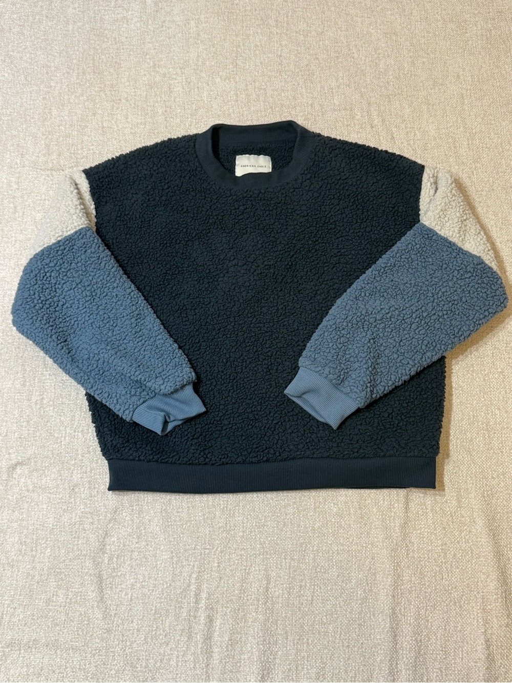American Eagle Sherpa Fleece Colorblock Crewneck M Y2K Gorpcore Cozy